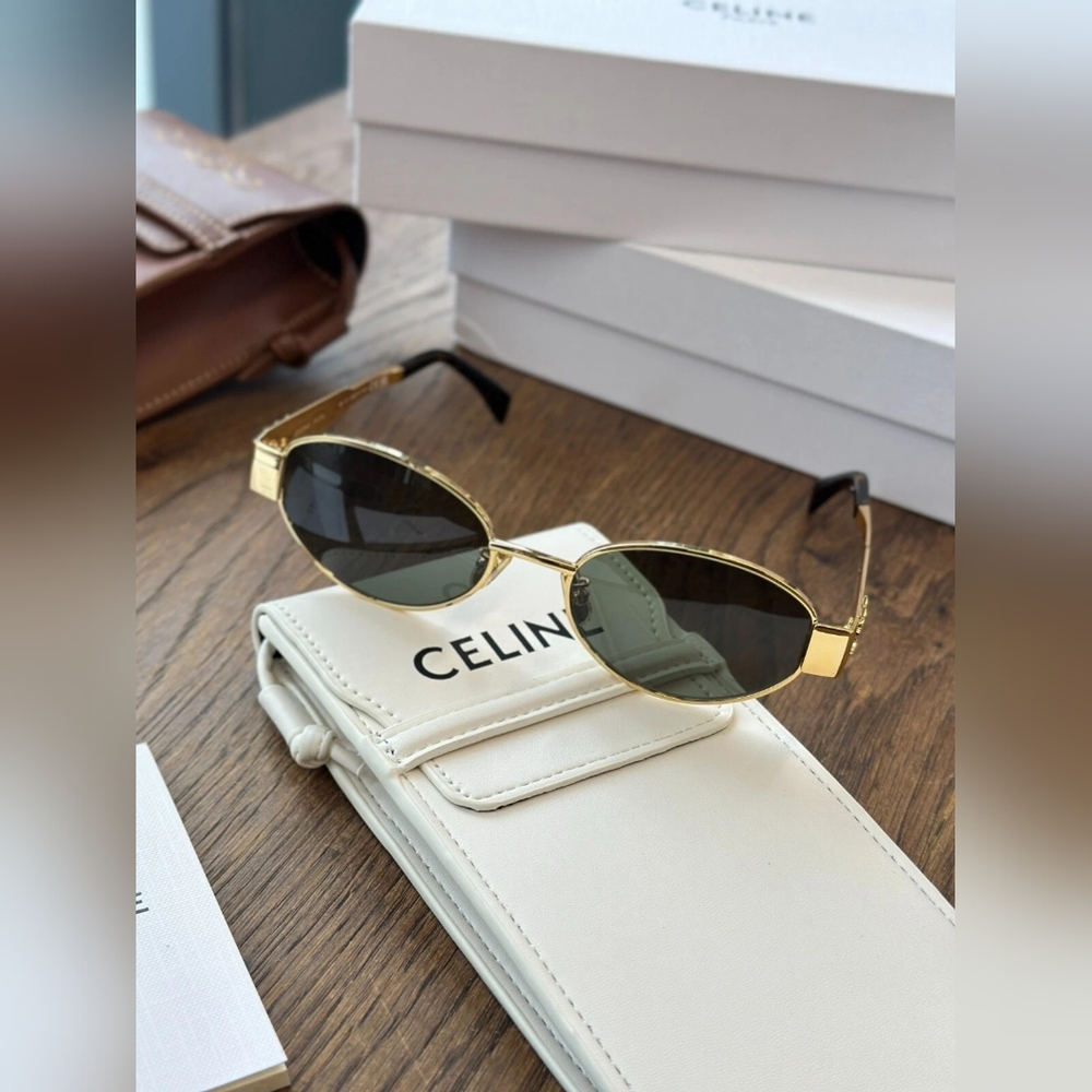 Celine Triomphe Metal Gold/Green Sunglasses